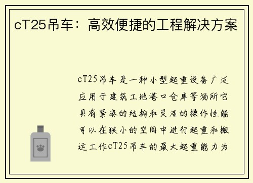 cT25吊车：高效便捷的工程解决方案